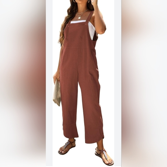 Pants - Women's Cinnamon Brown Boho Cotton Flax Overall Romper | Size Medium